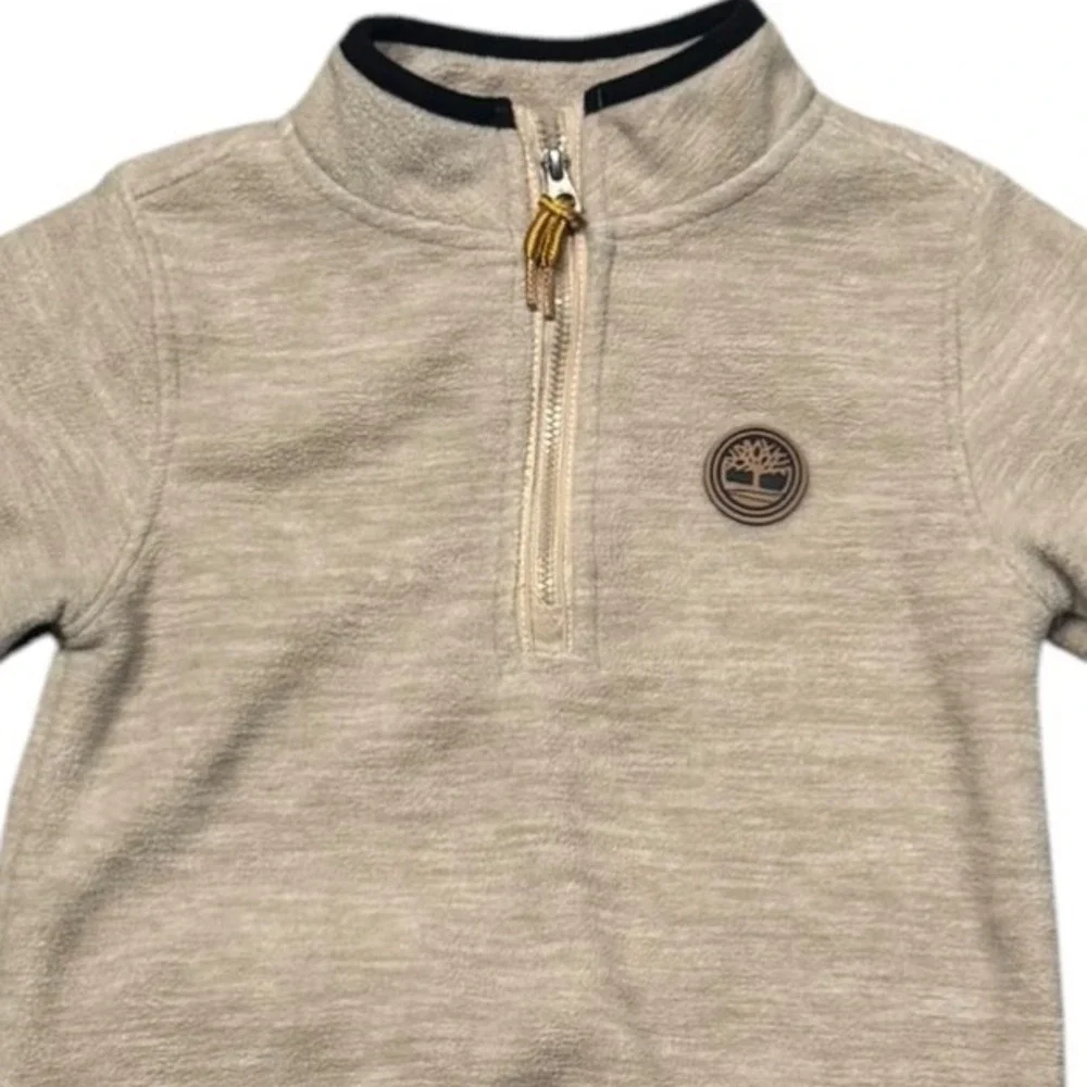Timberland Kids 3T Tan Heather Fleece Quarter Zip Pullover Sweater Mock Neck (O)